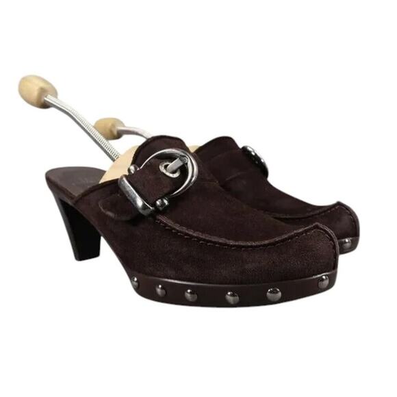 Stuart Weitzman Shoes Womens 8.5 Mule Heel Fashion Studs Buckle Leather Classic - Picture 1 of 15